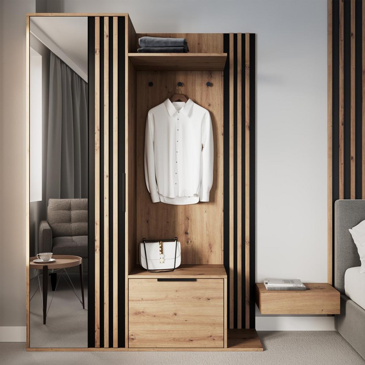 GARDEROBENSCHRANK Aria mit Spiegel und 2 Türen, eiche Artisan - Eiche Artisan, Holzwerkstoff (140/200/40cm) - Beautysofa