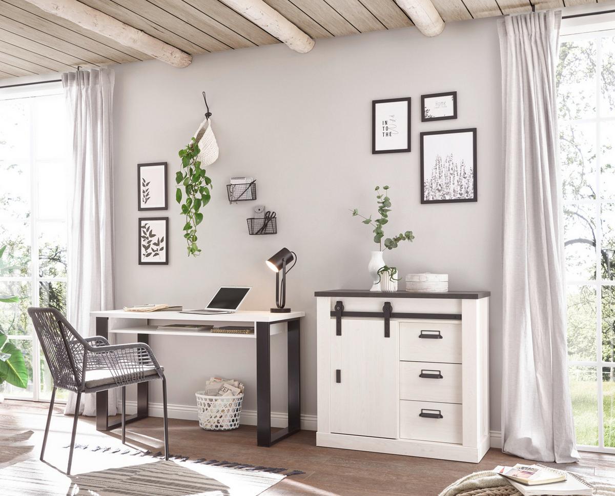 KOMMODE weiß Pinie, anthrazit, Landhaus, Sideboard 93 x 91 cm - Anthrazit/Weiß, Holzwerkstoff/Metall (93/91/43cm) - Furn.Design