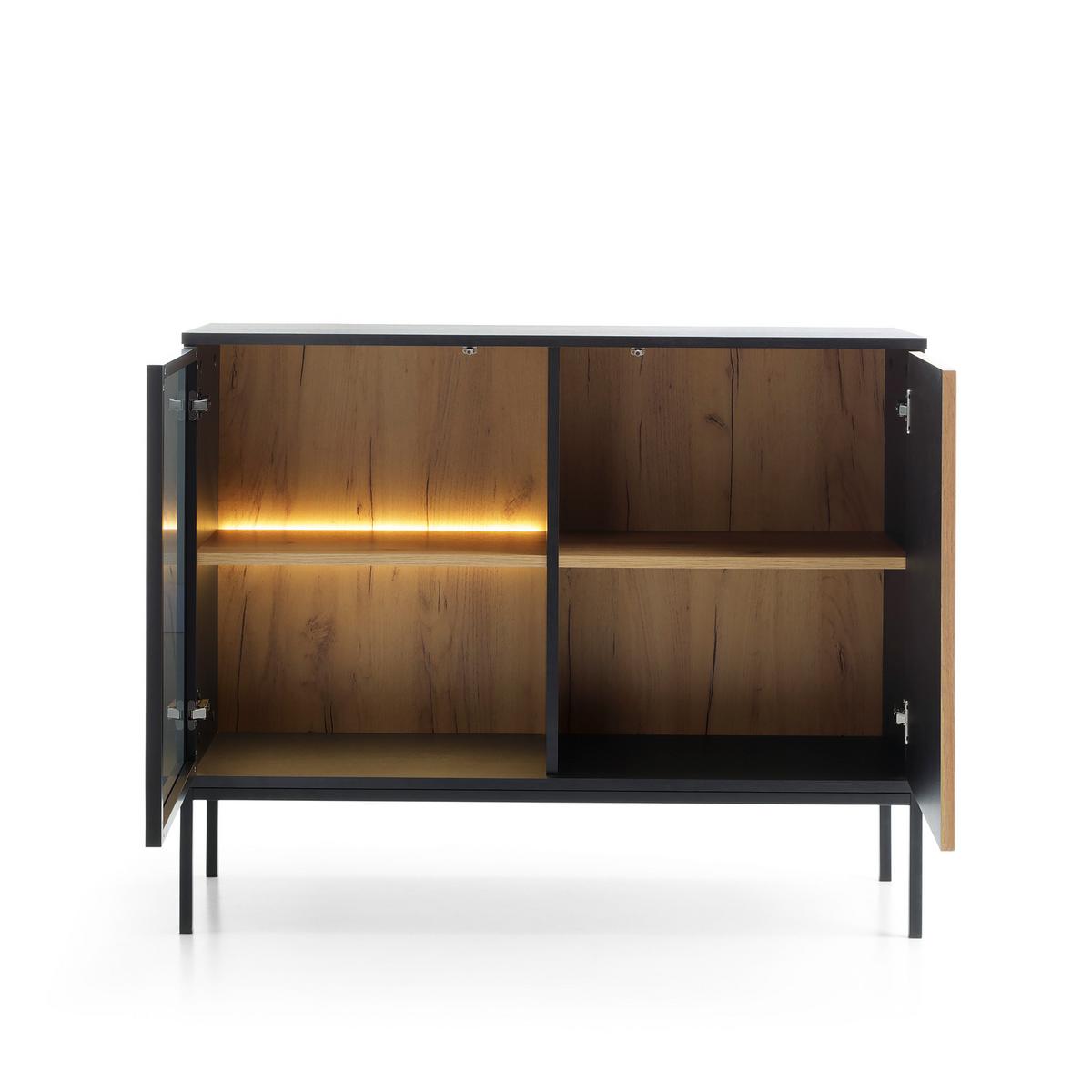 KOMMODE SENTIERO 104/83/39 cm mit LED 2 Türen Schwarz - Eiche Wotan/Schwarz, Holzwerkstoff (104/83/39cm) - MASSENO