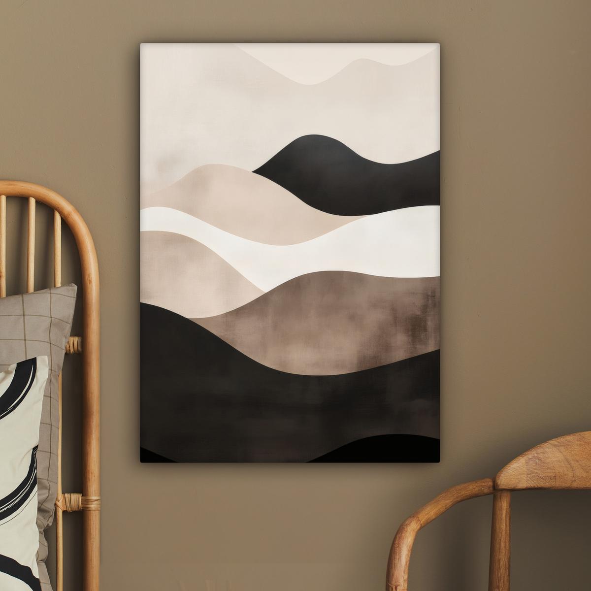 LEINWANDBILD Abstrakt - Landschaft - Wellen - Cremefarben Wandbild Wohnzimmer 60x80 cm - Cappuccino, Textil (60/80cm) - MuchoWow