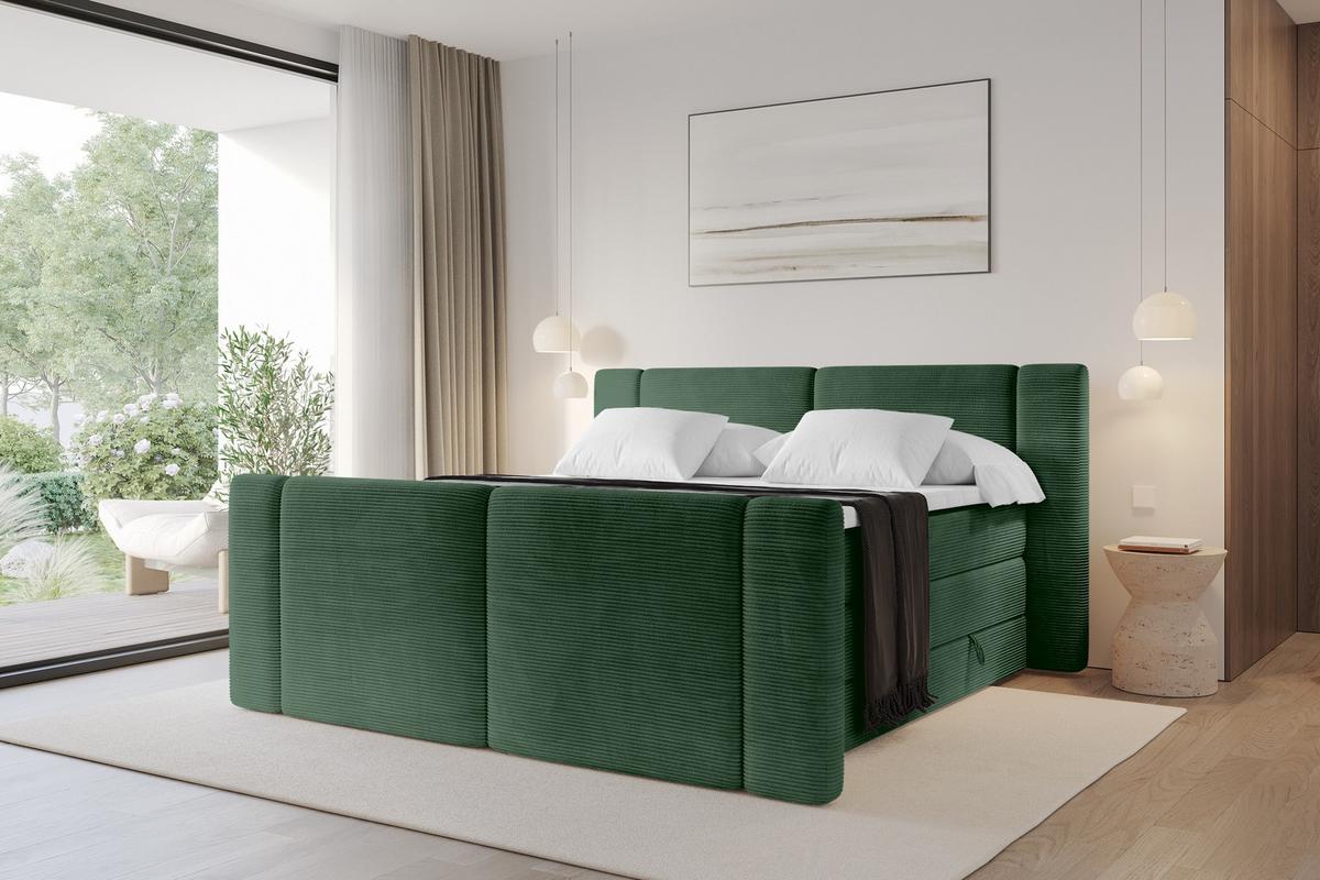 BOXSPRINGBETT mit Matratze H3/H4 - EVON KING Zanozek - 180x200 cm Grün - Grün, Holzwerkstoff (180/200cm) - ALTDECOR