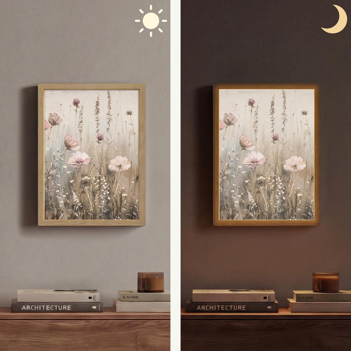 WANDLEUCHTE MIT AKKU Blumen - Rosa - Modern - Beige 30x40 cm - Altrosa, Holzwerkstoff (30/40/8cm) - OnlyWow