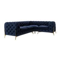 ECKSOFA Chesterfield Lexi Marineblau Samt, Ottomane rechts - Goldfarben/Dunkelblau, Holz/Textil (264/204cm) - S-Style Möbel