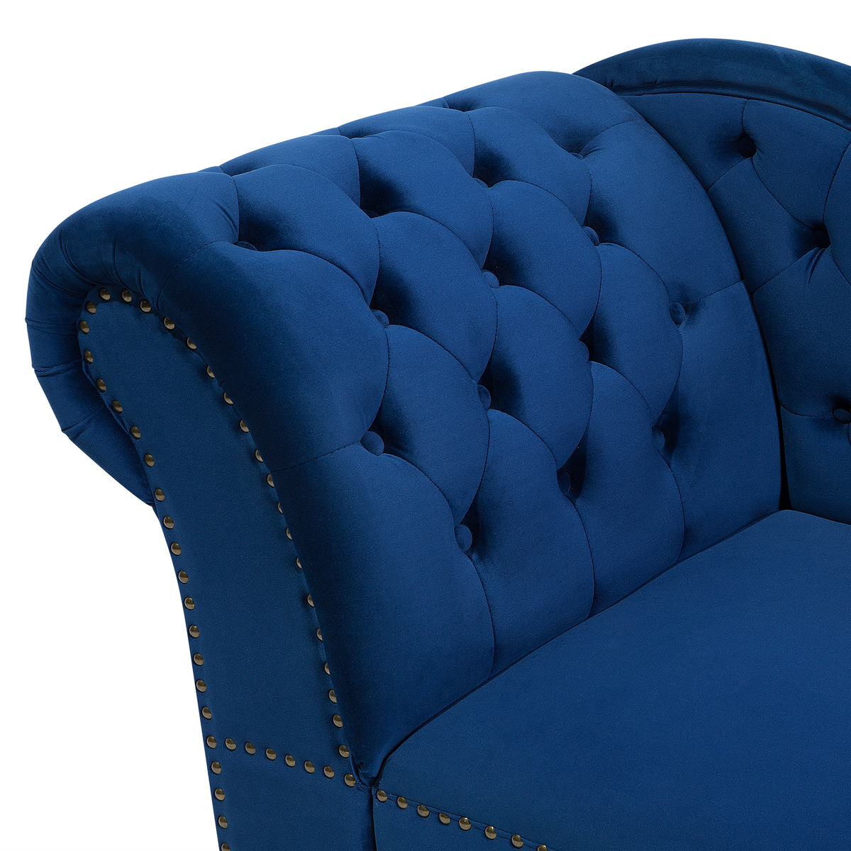 CHAISELONGUE Samtstoff blau linksseitig Nimes - Blau/Schwarz, Textil (170/79/61cm) - Beliani