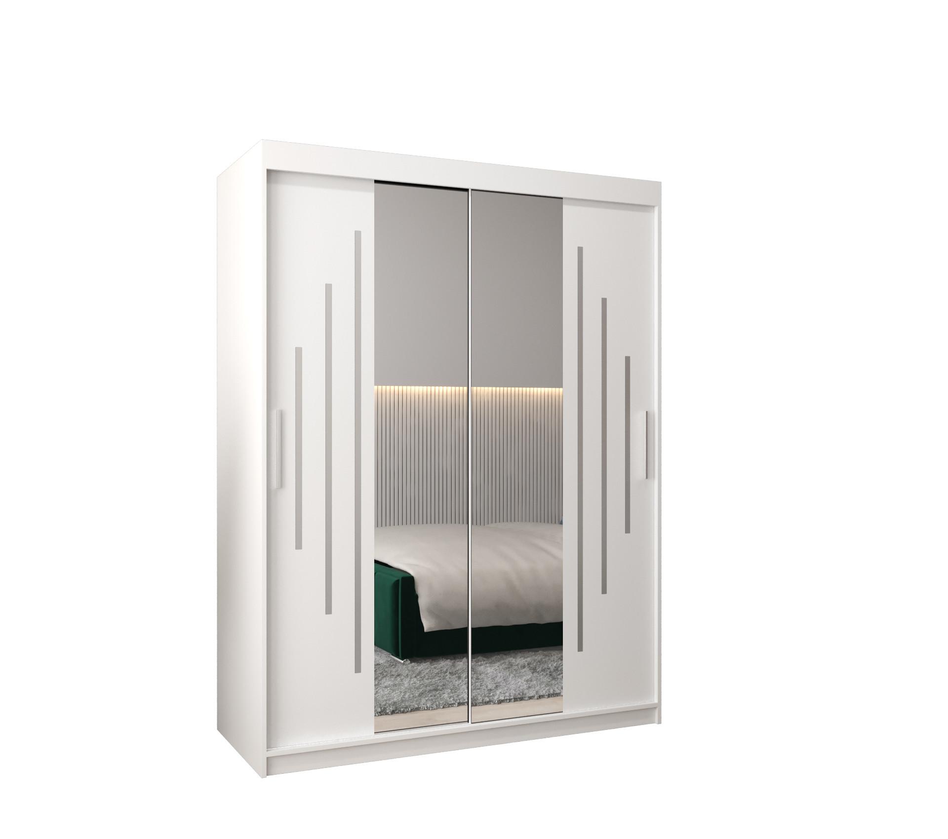 SCHWEBETÜRENSCHRANK 200/150/62 2-türig - Silberfarben/Weiß, Holz/Kunststoff (150/200/62cm) - Abiks Möbel