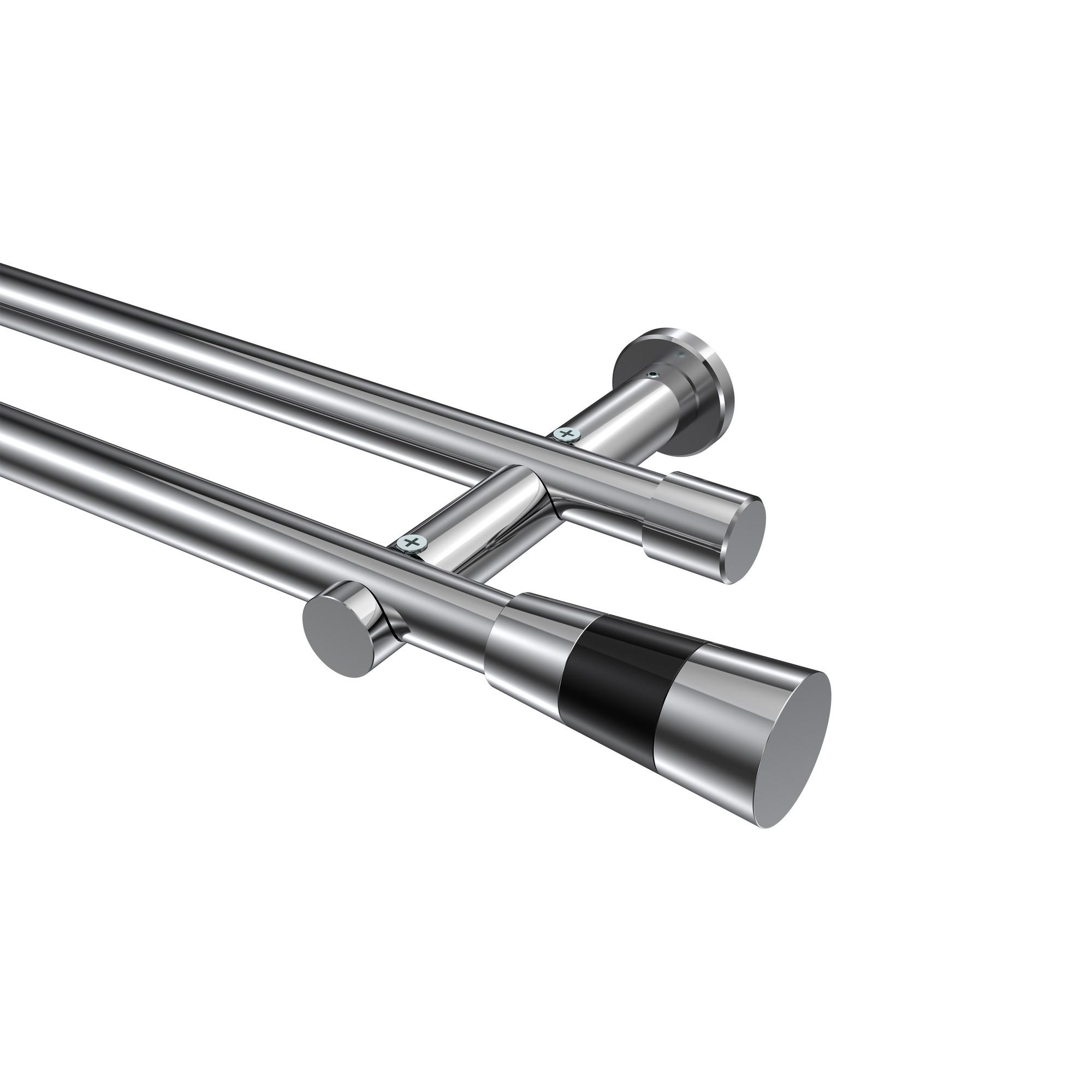 GARDINENSTANGE Platon Tanara 420 cm (geteilt in 3 x 140 cm), 2-läufig (ohne Ringe), 20 mm Ø Chrom - Chromfarben/Schwarz, Metall (420cm) - INTERDECO