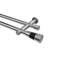 GARDINENSTANGE Platon Tanara 420 cm (geteilt in 3 x 140 cm), 2-läufig (ohne Ringe), 20 mm Ø Chrom - Chromfarben/Schwarz, Metall (420cm) - INTERDECO