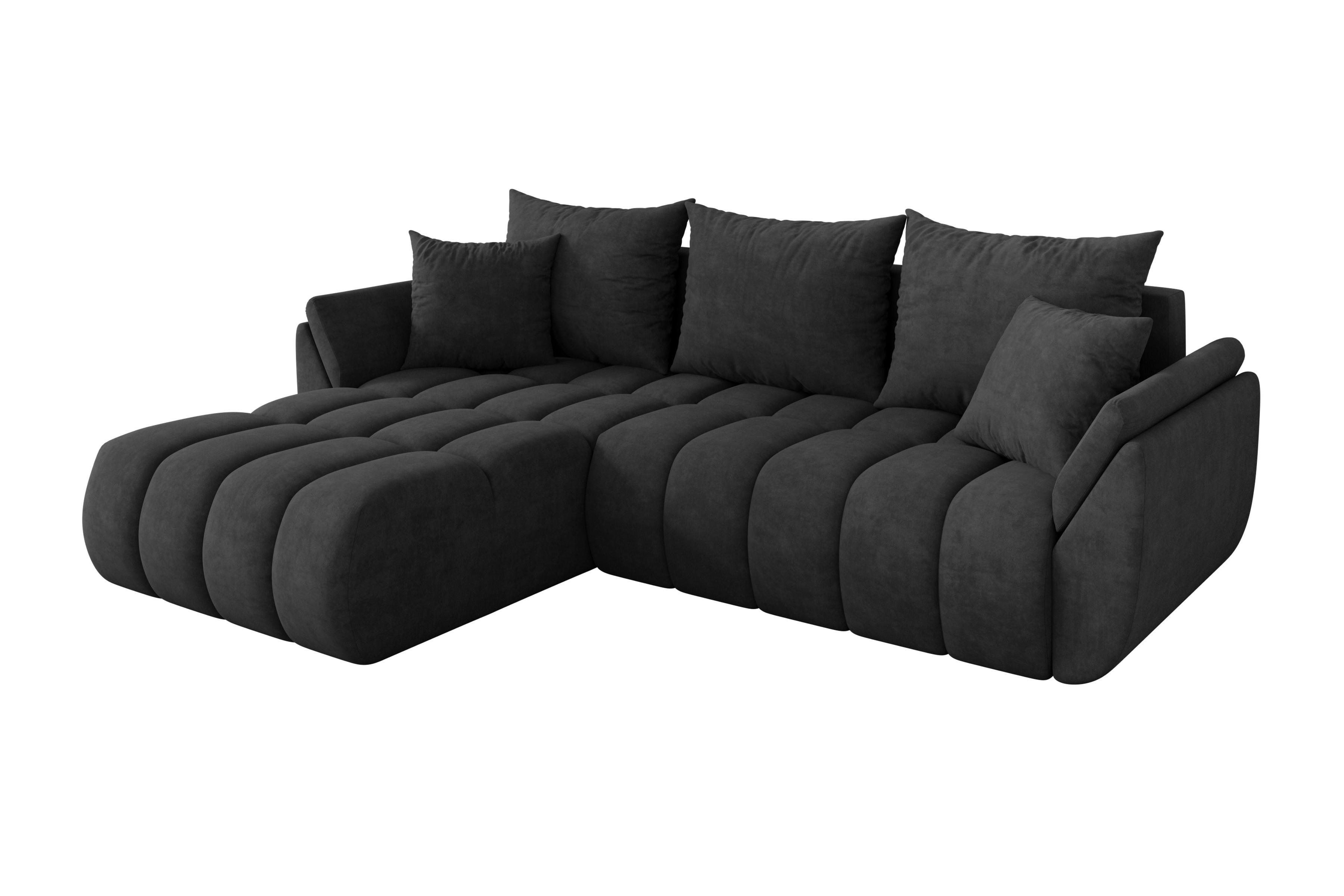 ECKSOFA mit Schlaffunktion Ottomane Links TOKO-L-v1 277x194x86 Dunkelgrau Velours - Anthrazit/Schwarz, Holzwerkstoff/Kunststoff (277/194cm) - ALTDECOR