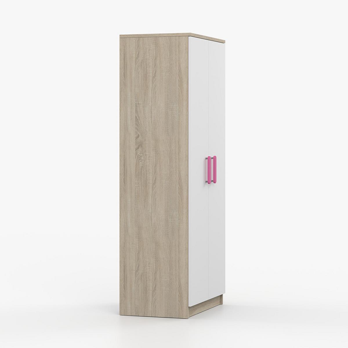 DREHTÜRENSCHRANK 80/192/50 cm 2-türig Jonas III 06 Sonoma Eiche/Weiß + rosa Griffe - Weiß/Rosa, Holz/Holzwerkstoff (80/192/50cm) - imoebel24