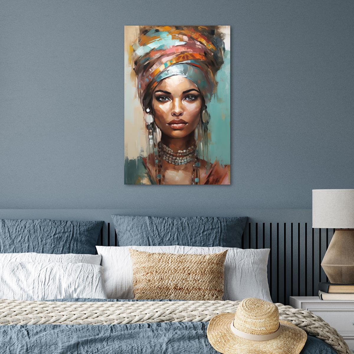 POSTER Frau - Kunst - Schmuck - Porträt Wanddeko 40x60 cm - Blaugrau, Papier (40/60/0.1cm) - MuchoWow
