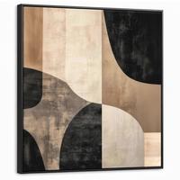 LEINWAND Bilder mit Rahmen - Abstrakt - Flugzeuge - Schwarz - Rund - 90x90 - Beige, Textil (90/90cm) - MuchoWow