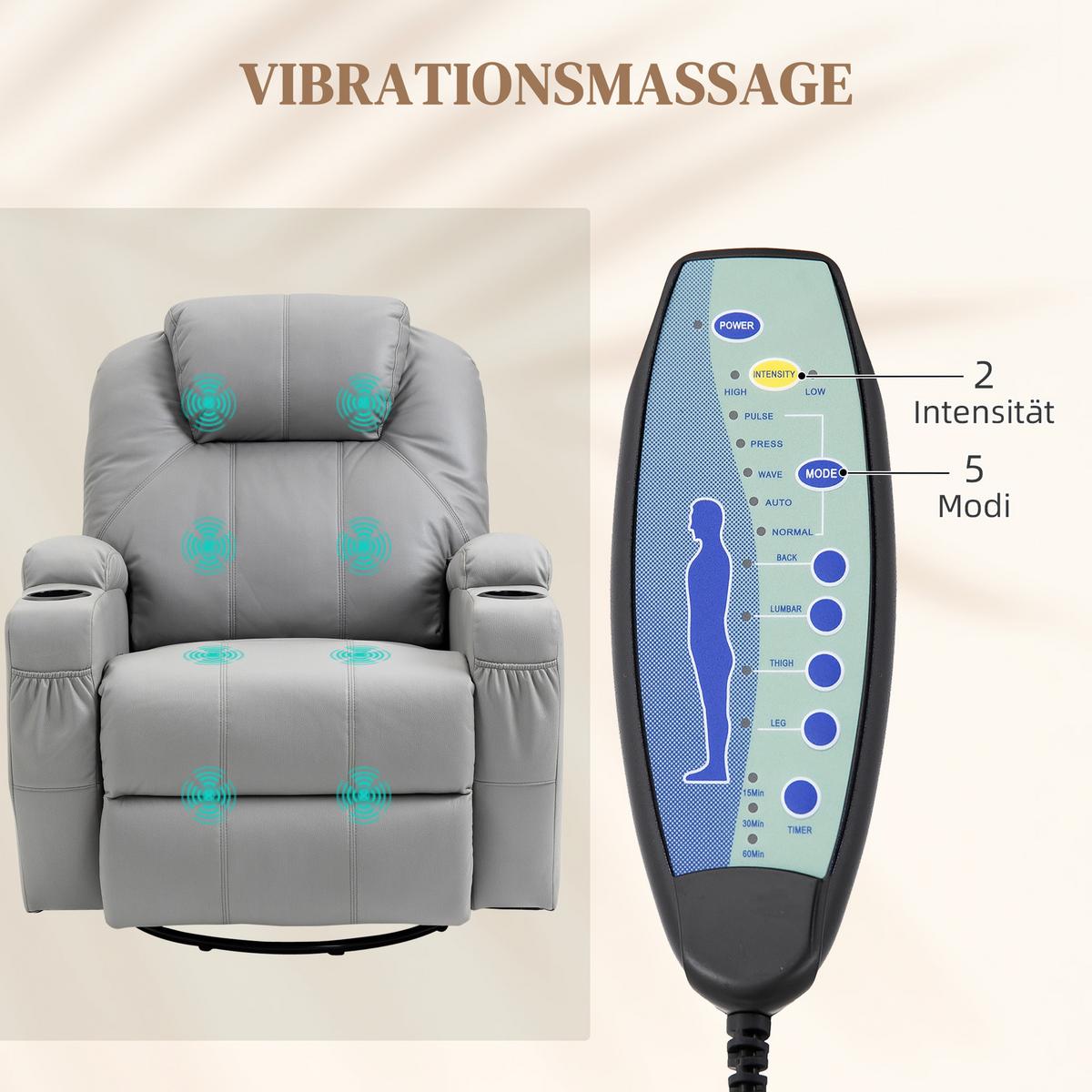 MASSAGESESSEL Relaxsessel mit Massagefunktion, Ruhesessel mit Fernbedienung - Schwarz/Grau, Leder/Metall (99/106/89cm) - HOMCOM