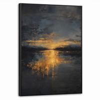 LEINWAND Bilder mit Rahmen - Goldene Reflexion auf dem Wasser - 50x70 - Anthrazit, Textil (50/70cm) - MuchoWow