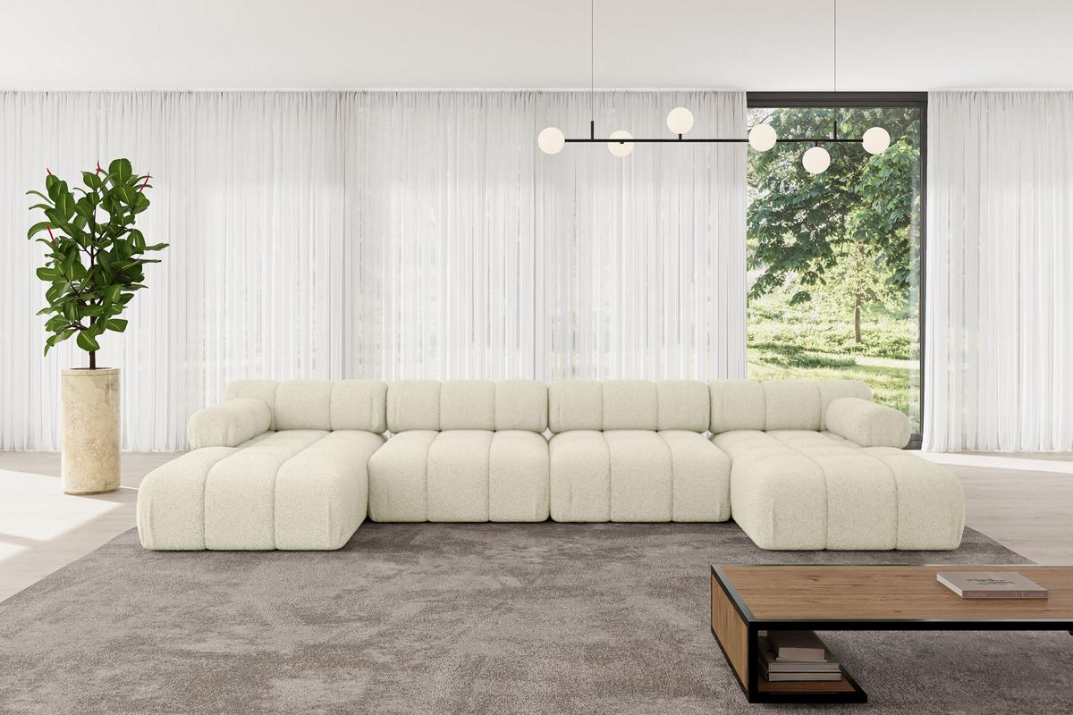 WOHNLANDSCHAFT modulares Sofa Tesso-U2 - 380x160x70 cm Beige Bouclé - Beige, Holzwerkstoff/Textil (380/70/160cm) - ALTDECOR
