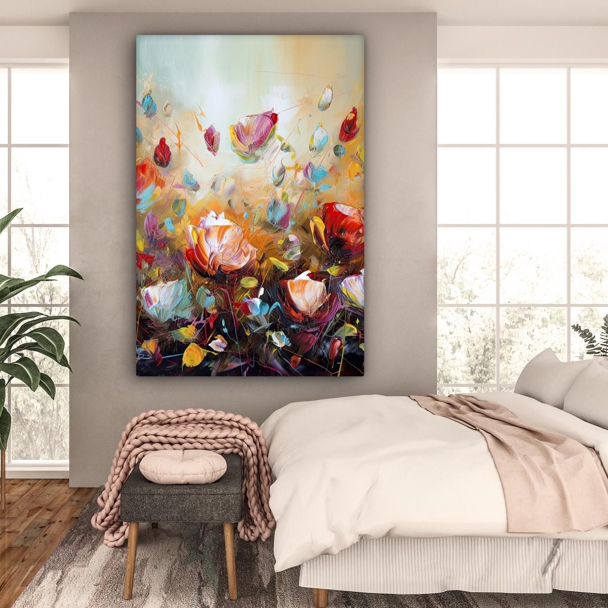 LEINWANDBILD Blumen - Kunst - Natur - Ölgemälde Deko Groß 90x140 cm - Multicolor, Textil (90/140cm) - MuchoWow