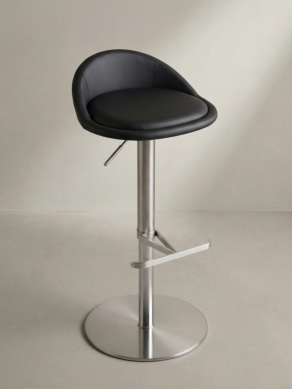 BARHOCKER Höhenverstellbar Edelstahl Halbrunde Rückenlehne DONAU, Schwarz 43x43x90 cm - Silberfarben/Schwarz, Kunststoff/Textil (43/90/43cm) - KADIMA DESIGN