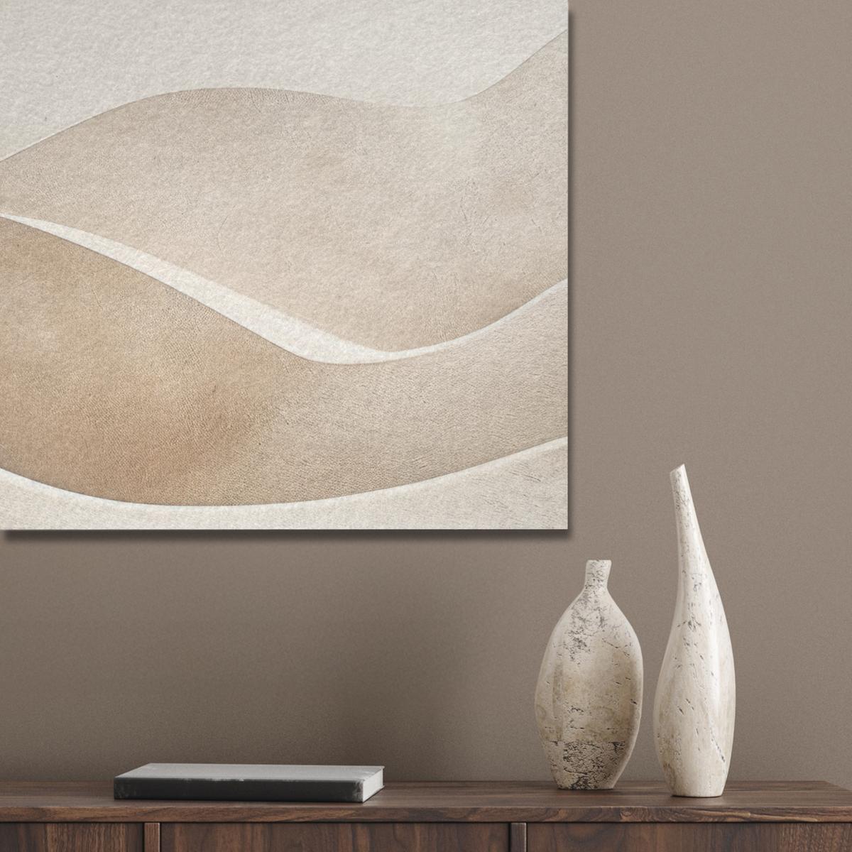 AKUSTIKBILD Beige - Natur - Abstrakt - Modern Gemälde 80x60 cm - Beige, Kunststoff (80/60/0.9cm) - MuchoWow