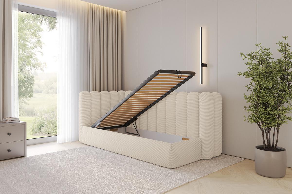 EINZELLBETT Jugendbett mit Bettkasten und Matratze H3/H4, Rechts - HUGY 100x200 Beige - Creme, Holzwerkstoff/Textil (100/200cm) - ALTDECOR
