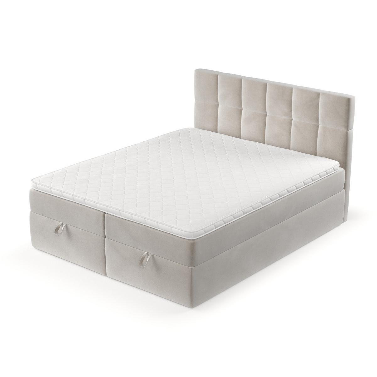 BOXBETT Savio 160/200 cm Hellbeige im Paros Stoff - Beige/Schwarz, Holz/Holzwerkstoff (160/200cm) - AltaBeds