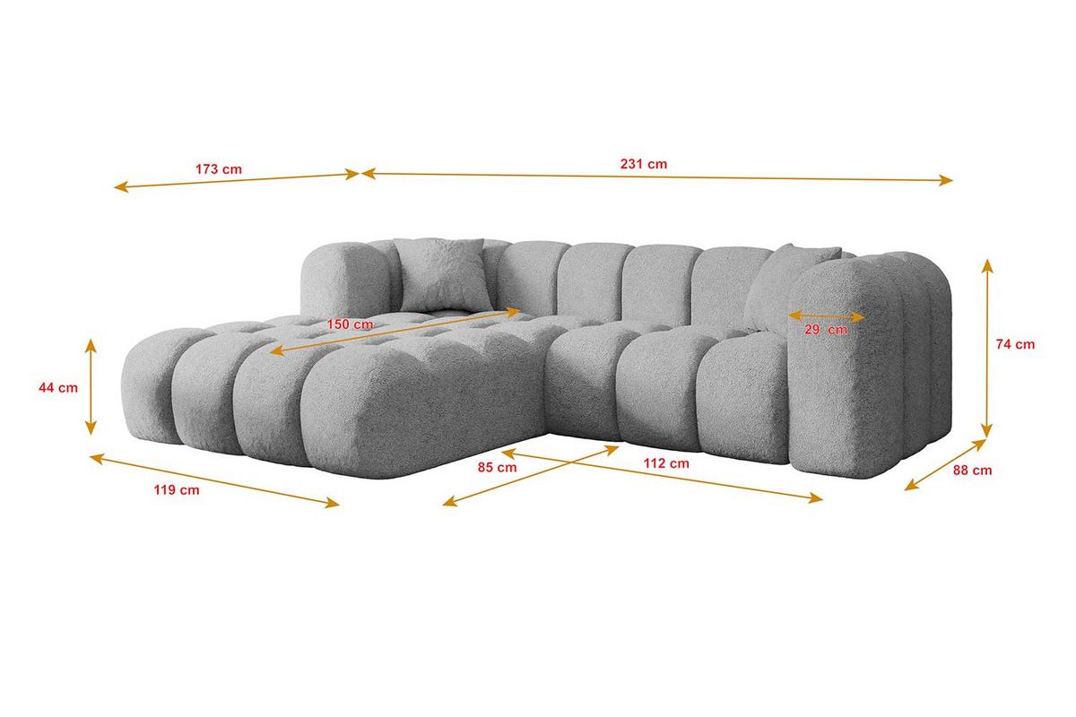 ECKSOFA Ottomane Links OLEA-L1 - 231x173x74 cm Hellgrau - Hellgrau/Schwarz, Holzwerkstoff/Kunststoff (190/242cm) - ALTDECOR