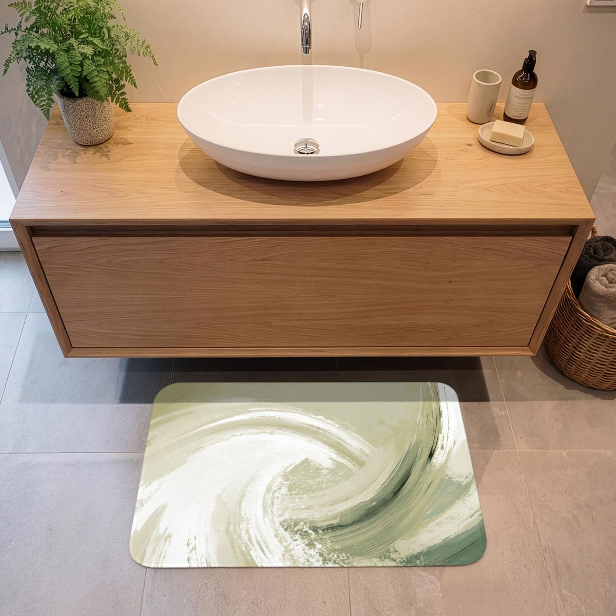 BADEMATTE Abstrakt - Pinselstriche - Wellen - Grün 80x50 cm - Mintgrün, Textil (80/50cm) - OnlyWow