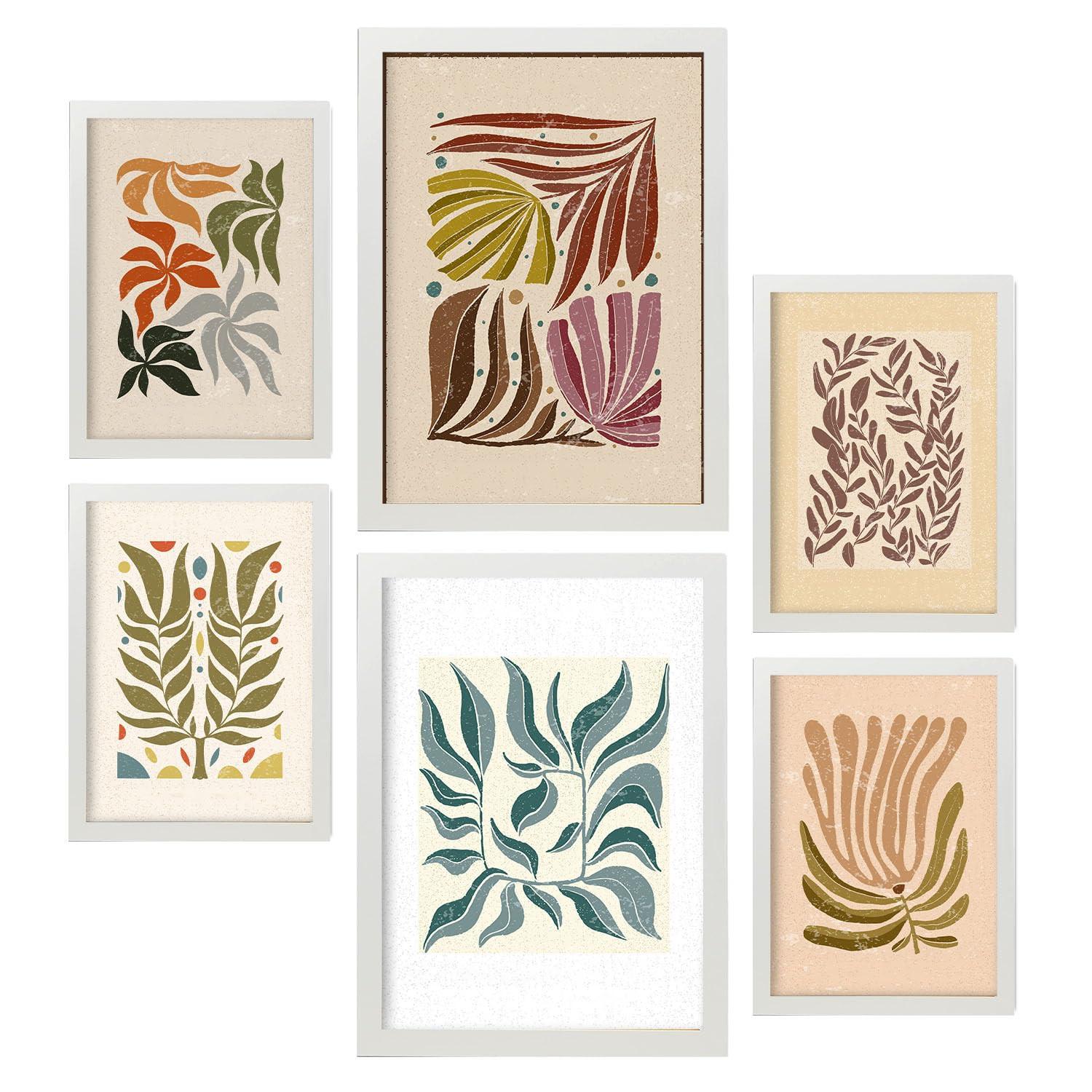 POSTER Set Mit 6 Drucken Von Blättern In Der Sammlung Ethnischer Ästhetische Dekorative Rahmen Für Ihr Zuhause Wandkunstdruck A3 & A4 Weißer Rahmen - Weiß, Papier (29/3cm) - Nacnic