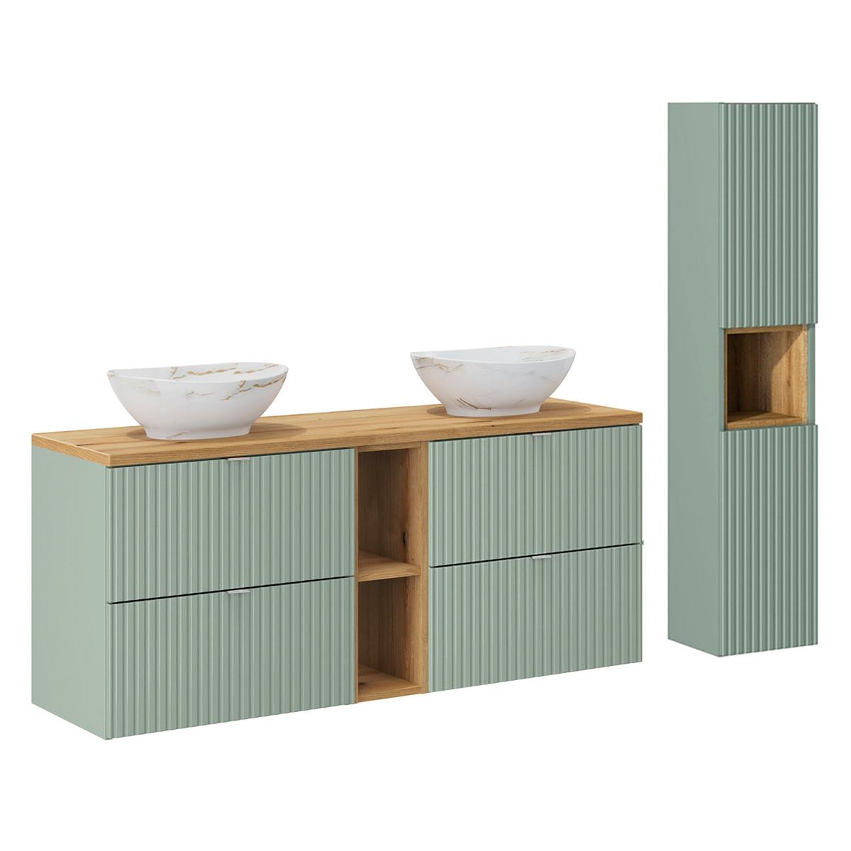 BADMÖBEL 140.4cm Jade 2er-Set Grün und Holz - Grün, Holzwerkstoff (140.4/59/40cm) - Petits-meubles
