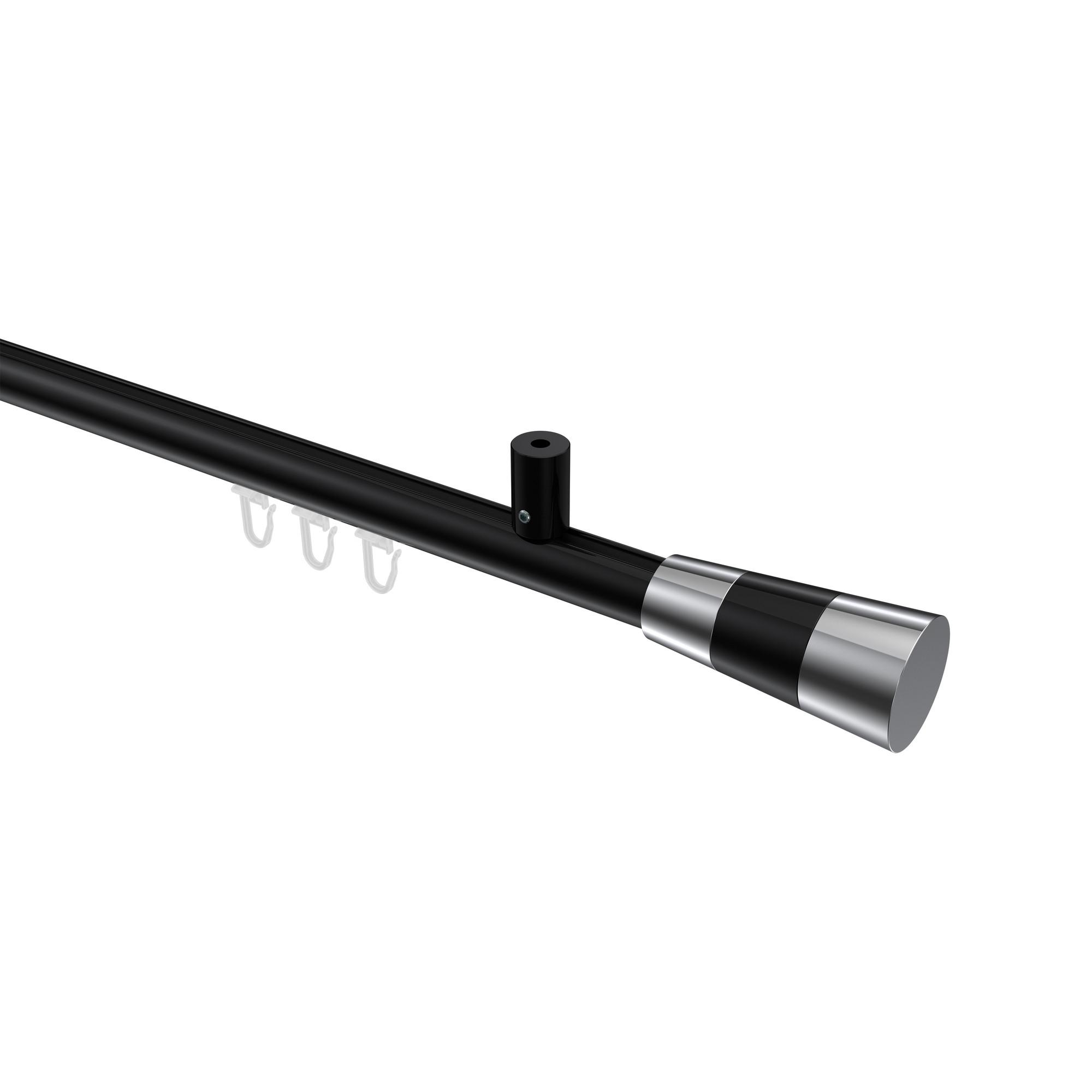 GARDINENSTANGE INNENLAUF Sonius Tanara 160 cm, 1-läufig, 20 mm Ø Schwarz - Chromfarben/Schwarz, Metall (160cm) - INTERDECO