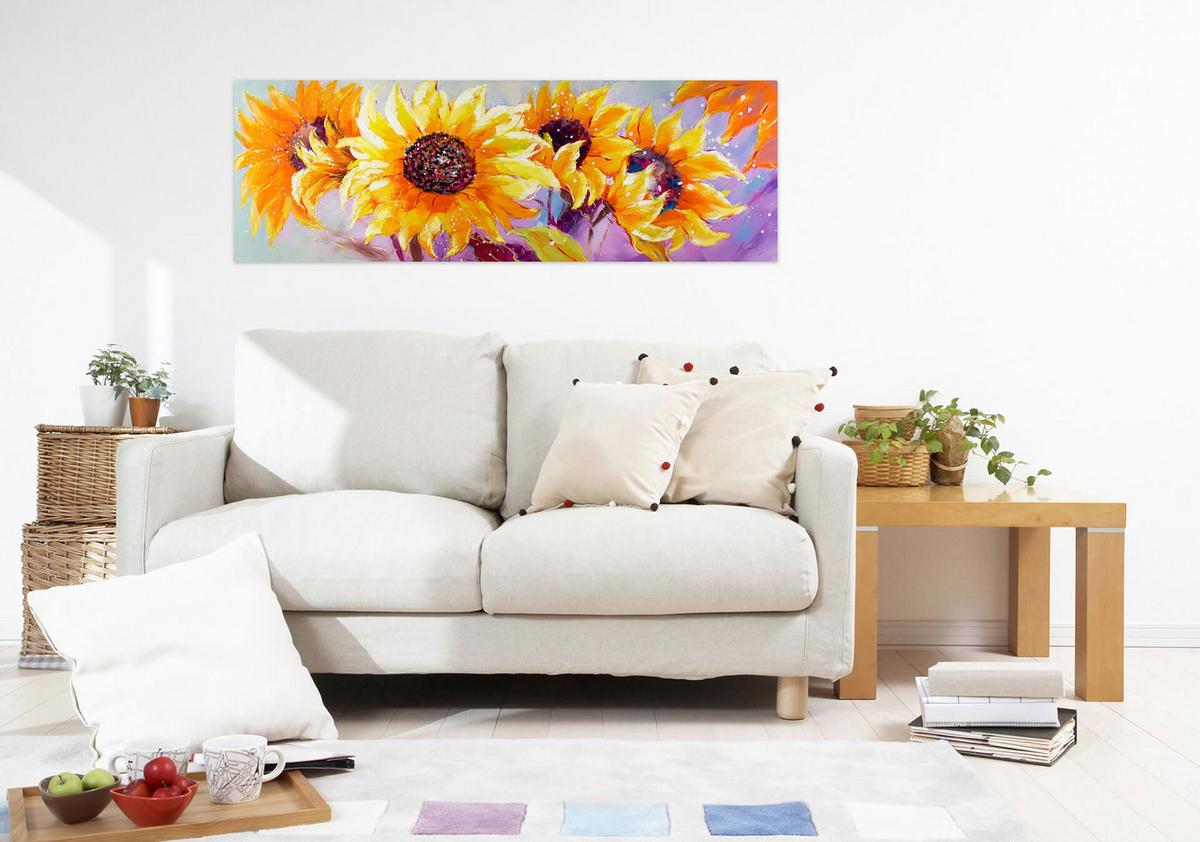 ACRYLBILD HANDGEMALT 150/50 cm - Gelb/Orange, Holz/Textil (150/50cm) - KUNSTLOFT