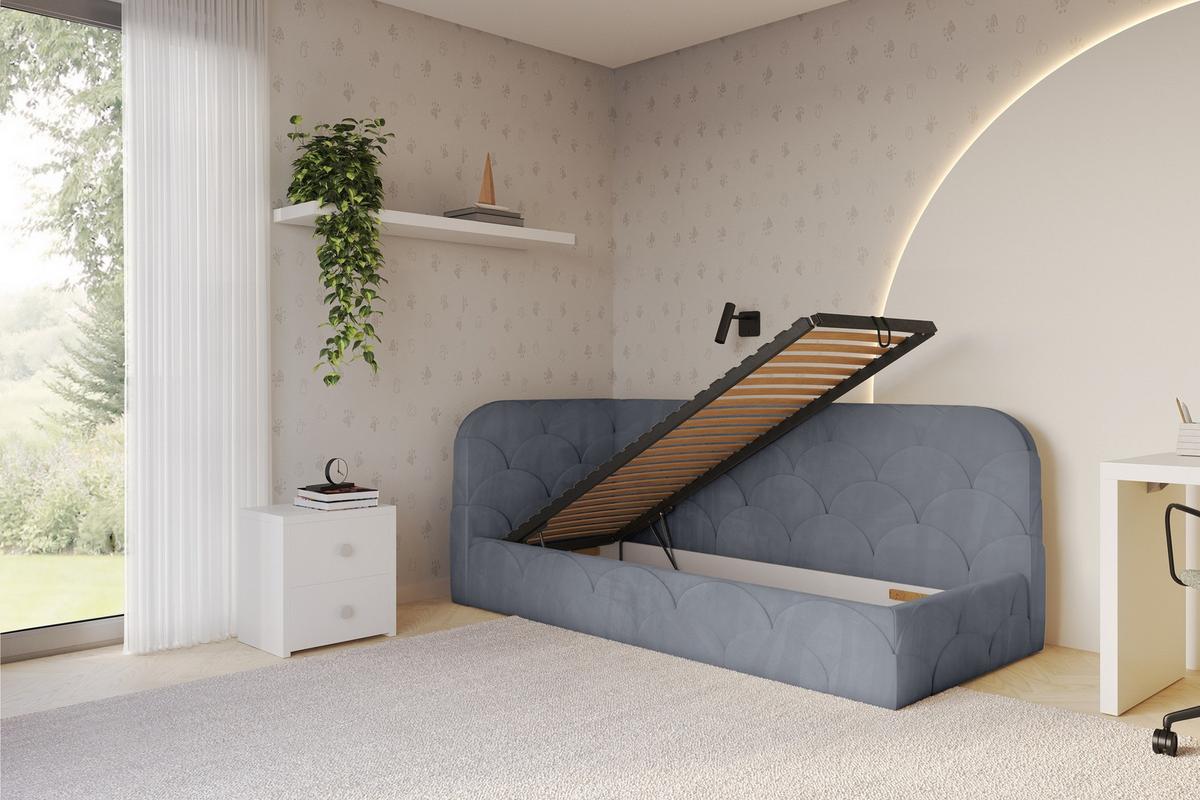 EINZELLBETT Jugendbett mit Bettkasten, Rechts - ELRY 100x200 Grau - Blaugrau, Holzwerkstoff/Textil (100/200cm) - ALTDECOR