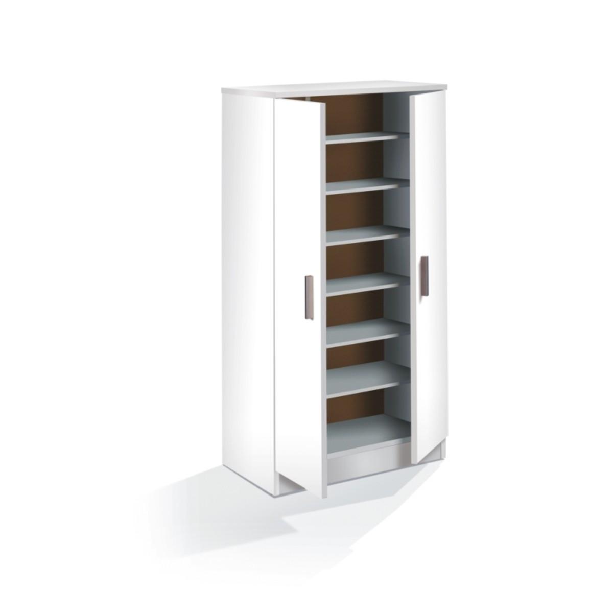 SCHUHSCHRANK 2 Türen (30 Paar) Zapateros - H108cm - Weiß, Holzwerkstoff (36/108/11.8cm) - Calicosy