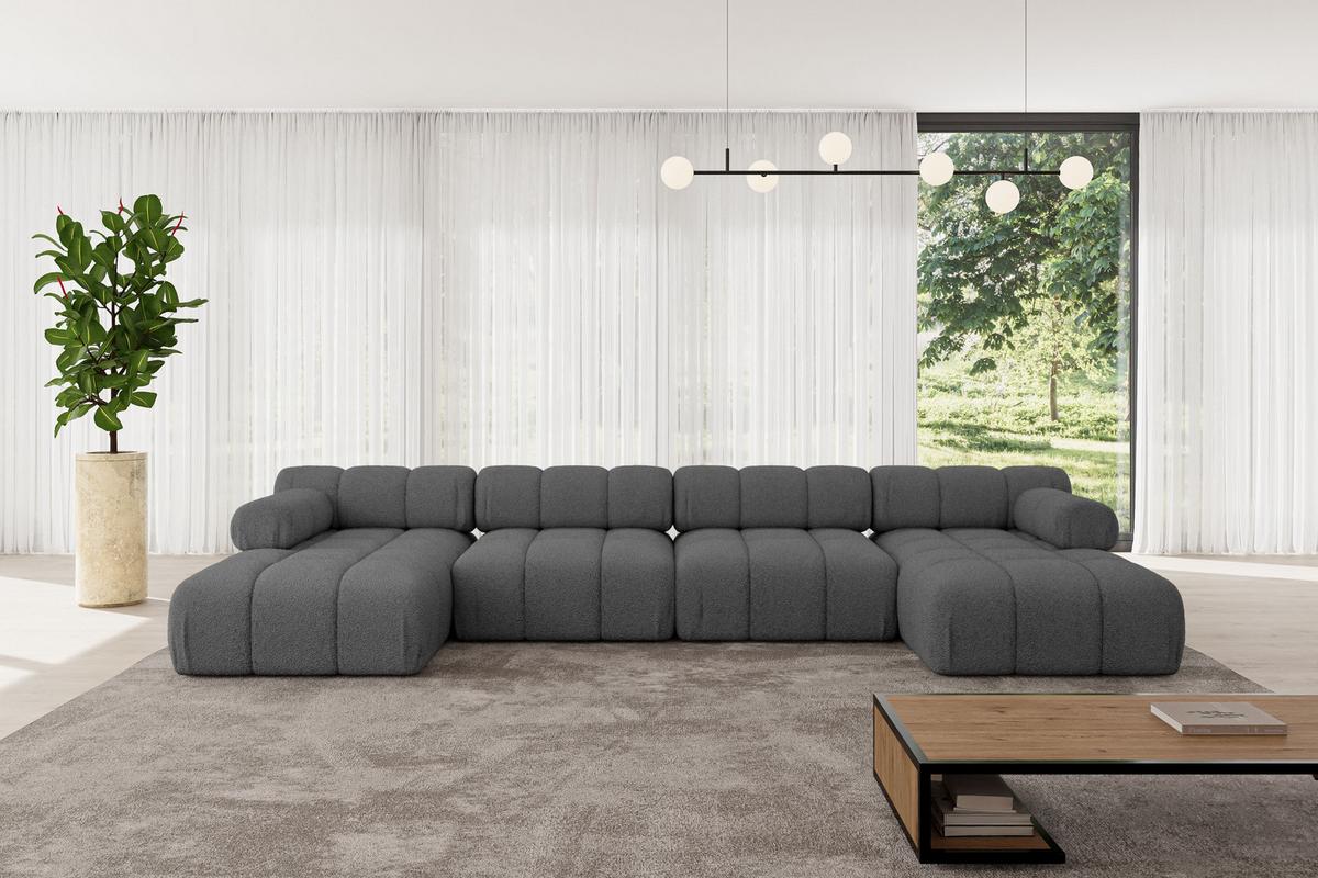 WOHNLANDSCHAFT modulares Sofa Tesso-U2 - 380x160x70 cm Grau Bouclé - Grau, Holzwerkstoff/Textil (380/70/160cm) - ALTDECOR