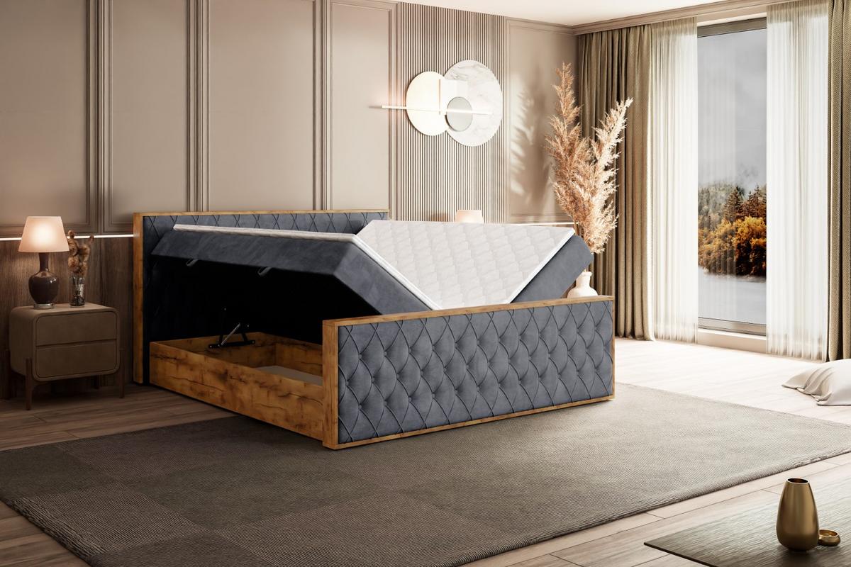 BOXBETT mit Matratze H3 und Lattenrost - LOLLI5-Z - 180x200 - Dunkelgrau Casablanca - Dunkelgrau, Holzwerkstoff (180/200cm) - ALTDECOR