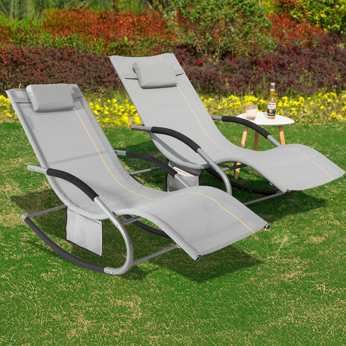 SONNENLIEGE 2 Personen, Gartenliege bis 150kg, Hellgrau - Hellgrau, Metall (63/87/150cm) - SoBuy