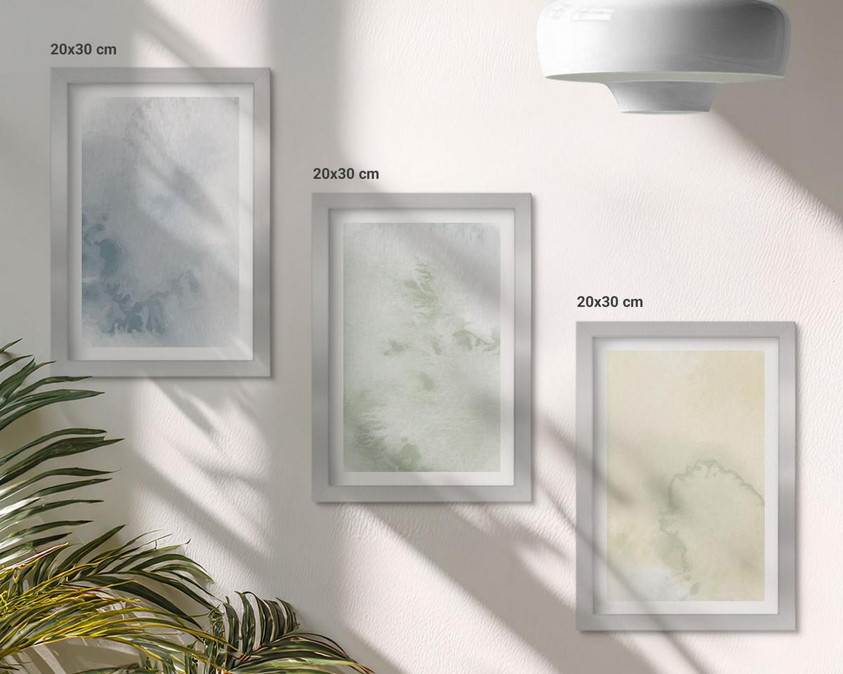 BILDER SET 3er Set - 20x30 cm Silberner Rahmen - Pastellfarben auf Leinwand - Silberfarben, Kunststoff (20/30cm) - TULUP