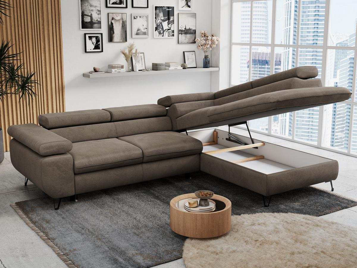 ECKSOFA PETER L Braun Velvet - Rechts Seite - Schwarz/Braun, Textil/Metall (273/208cm) - MKS
