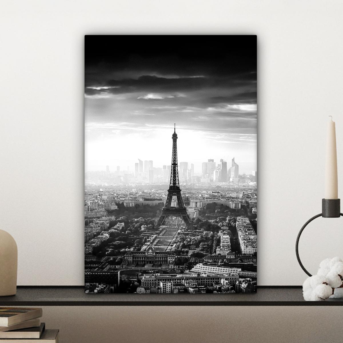 LEINWANDBILD Paris - Skyline - Eiffelturm - Stadt - Wolken Deko Wohnzimmer 20x30 cm - Dunkelgrau, Textil (20/30cm) - MuchoWow