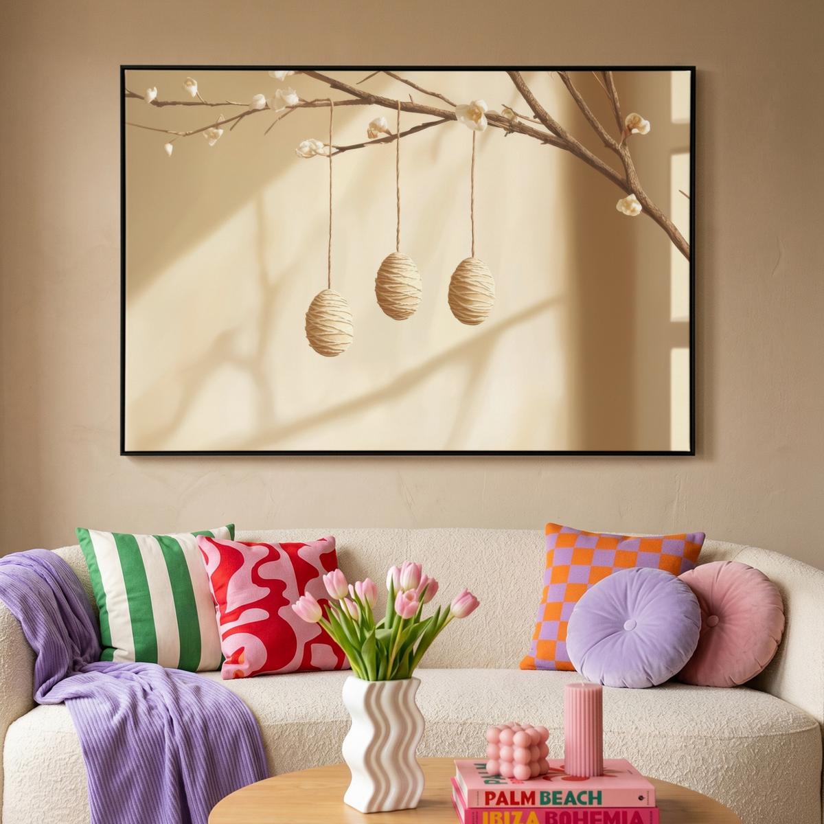 LEINWAND Bilder mit Rahmen - Beige - Osterkuchen - Eier - 150x100 - Beige, Textil (150/100cm) - MuchoWow
