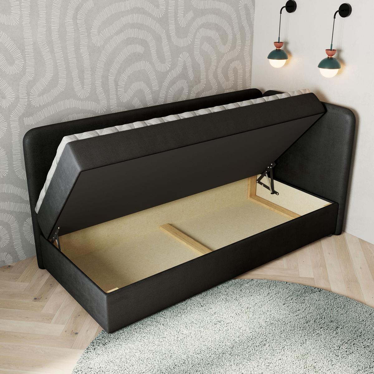 BOXBETT GINA 80x200 cm mit Matratze und Topper, H2+H3 - Schwarz - Schwarz, Holz (80/200cm) - MASSENO