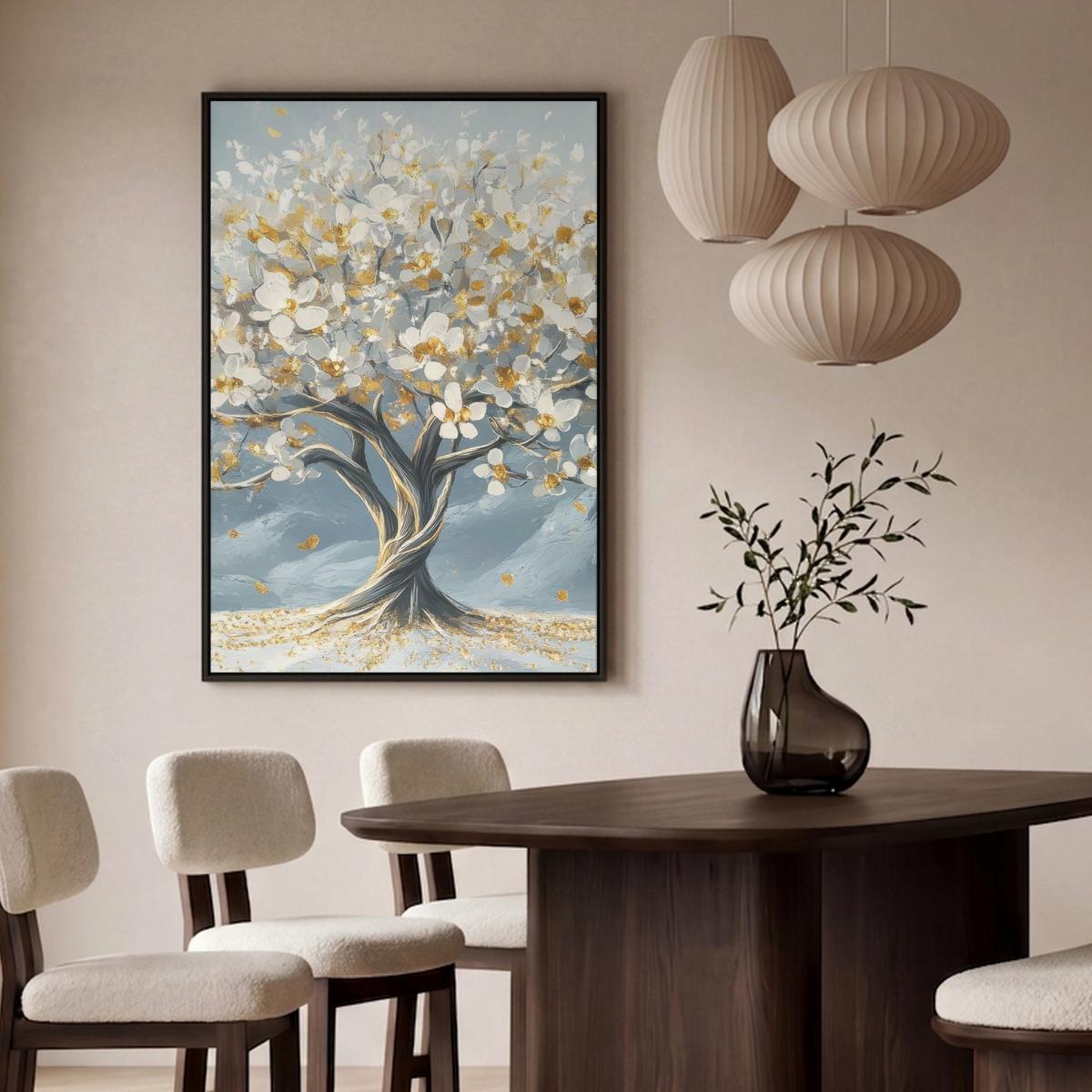 LEINWAND Bilder mit Rahmen - Baum - Winter - Baum des Lebens - Modern - Gold - 80x120 - Goldfarben, Textil (80/120cm) - MuchoWow