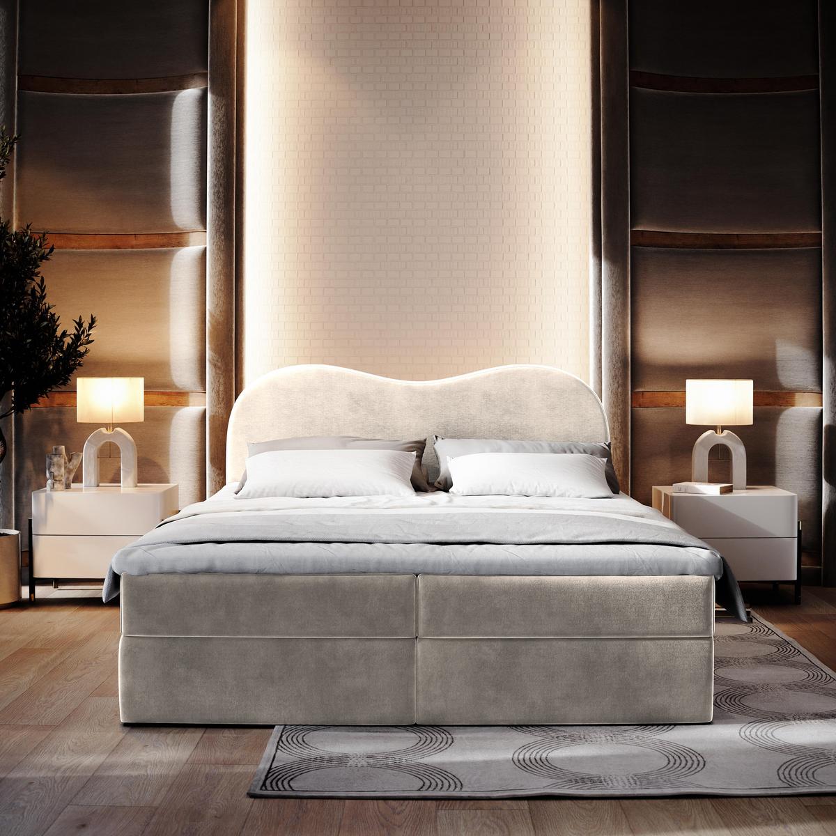 BOXBETT FLUVIA M 140x200 cm mit Matratze und Topper - Creme - Creme, Holz (140/200cm) - MASSENO