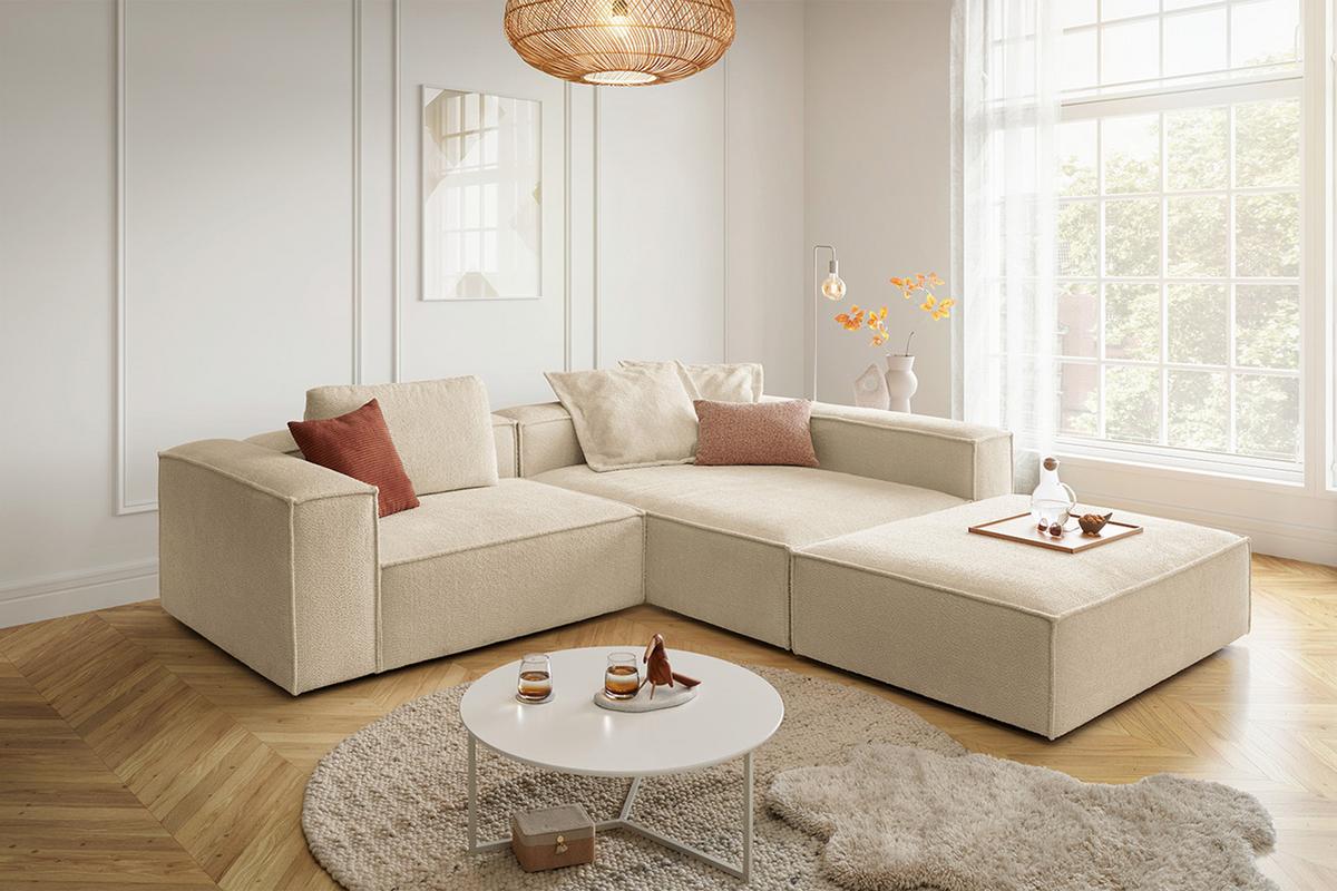 ECKSOFA CARMO Beige Flachgewebe - Beige/Schwarz, Kunststoff/Textil (306/191cm) - KAWOLA