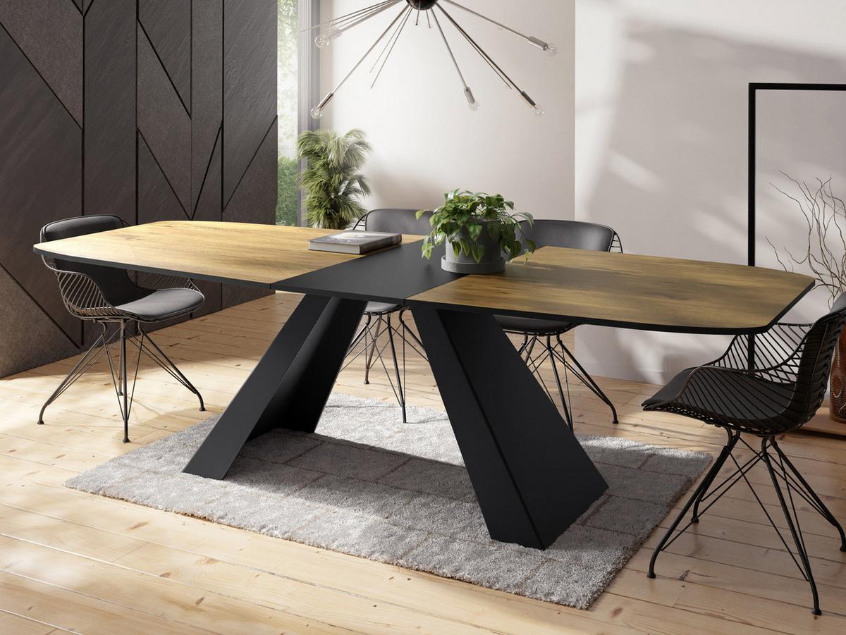 ESSTISCH Monte rechteckig ausziehbar, Lancelot Eiche 160-200/80/76 cm - Eichefarben/Schwarz, Holzwerkstoff/Metall (80/198/76cm) - WFL GROUP
