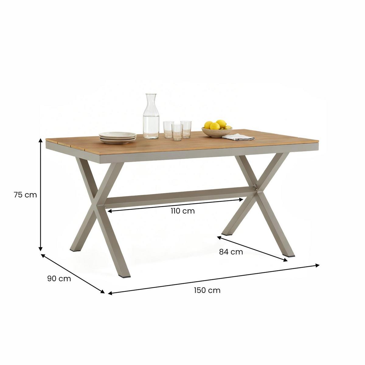 GARTENTISCH WINDY grau/braun - Braun/Grau, Metall (90/160/75cm) - IDIMEX