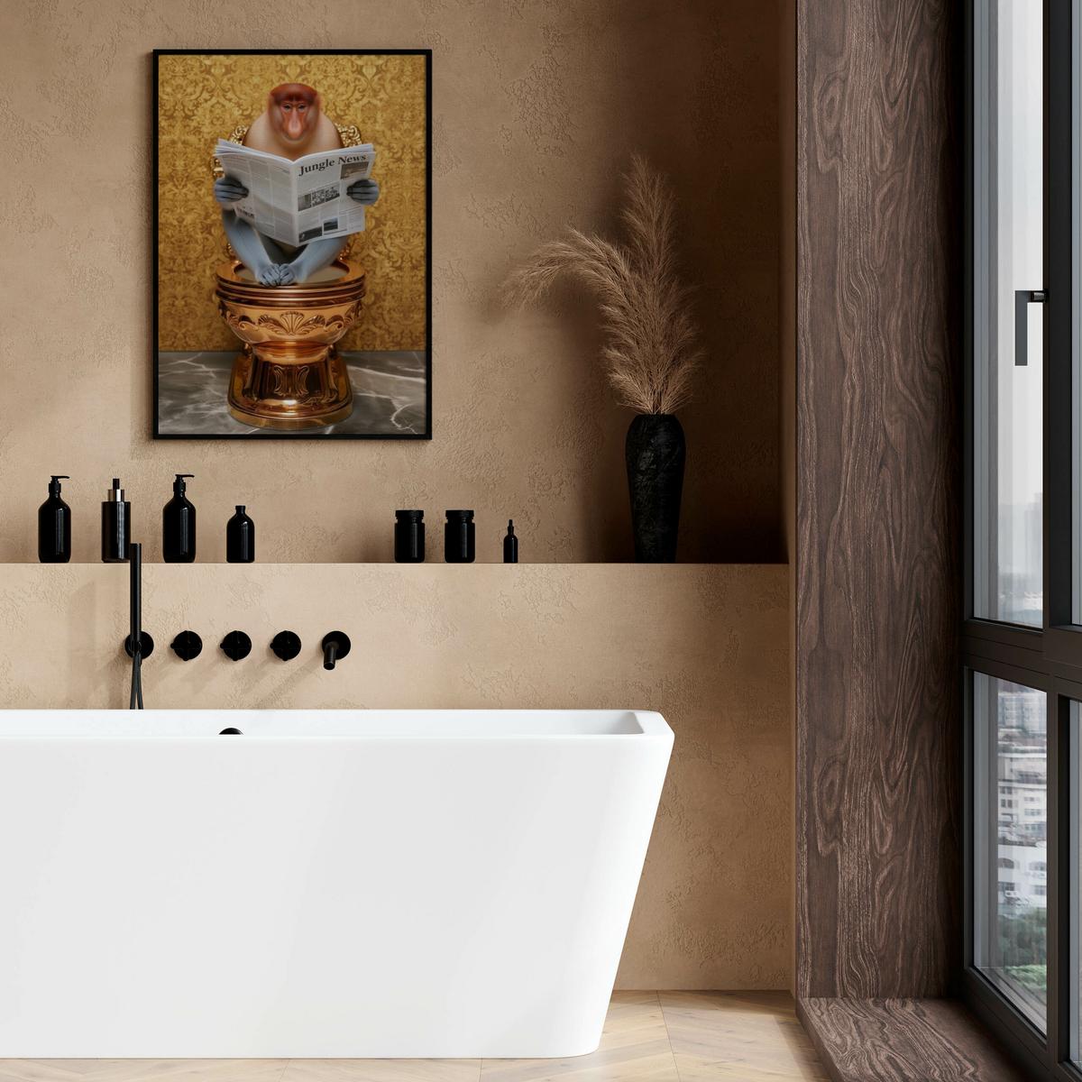 POSTER für WC Badezimmer NASENAFFE mit Zeitung Goldene Toilette Abstraktion 30x40cm - Multicolor, Papier (30/40/40cm) - Muralo