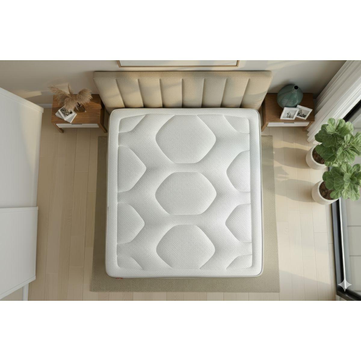 BETT Le Cosy Memory-Schaum 180 x 200 cm h3 - Kit Bettgestell Beige - Mit Kissen und Bettdecke - Beige, Karton/Holz (180/200cm) - Marmottes & Co