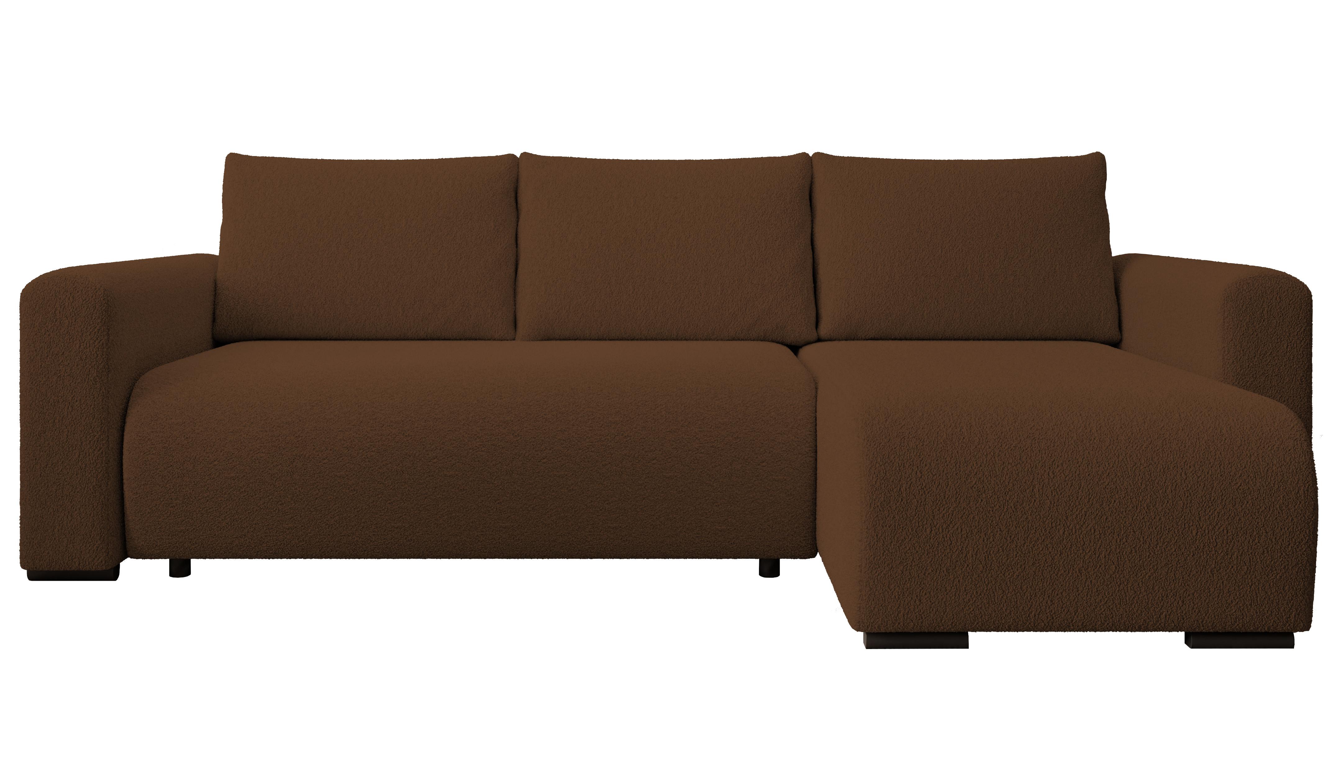 ECKSOFA DORA L, Eckcouch in L-Form mit Schlaffunktion und Bettkasten, Farbe: Braun, Bouclé-Stoff, Ottomane Rechts - Braun, Textil (240/143cm) - Storez24