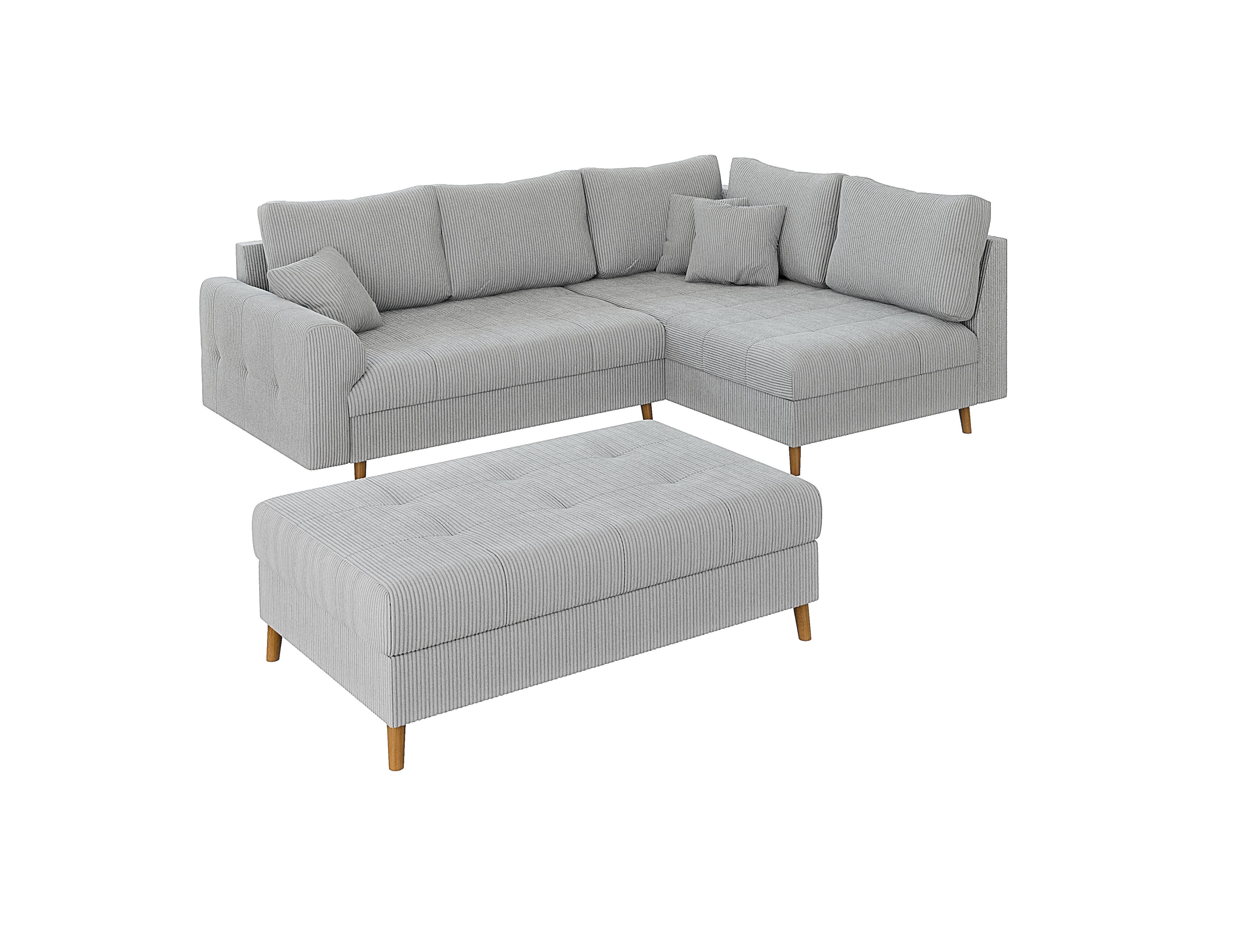 ECKSOFA inkl. Hocker Alma Hellgrau Cord - Ottomane rechts - Hellgrau/Braun, Holz/Textil (231/161cm) - S-Style Möbel