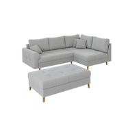 ECKSOFA inkl. Hocker Alma Hellgrau Cord - Ottomane rechts - Hellgrau/Braun, Holz/Textil (231/161cm) - S-Style Möbel