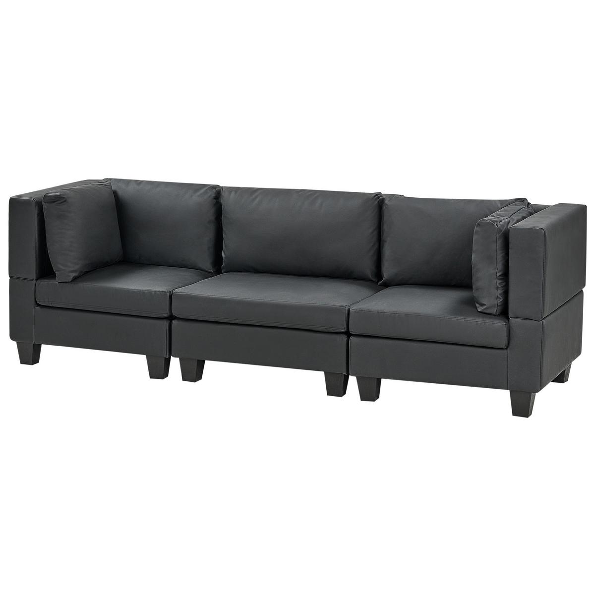 3-SITZER-MODULSOFA Schwarz Kunstleder Unstad - Schwarz, Kunststoff (228/72/76cm) - Beliani